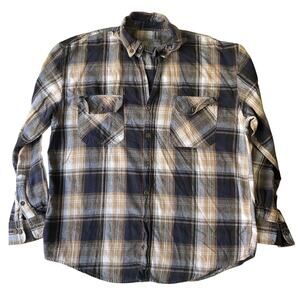 Rugged Exposure Men Button Up Shirt XL Brown Plaid Flannel Western Long Sleeve